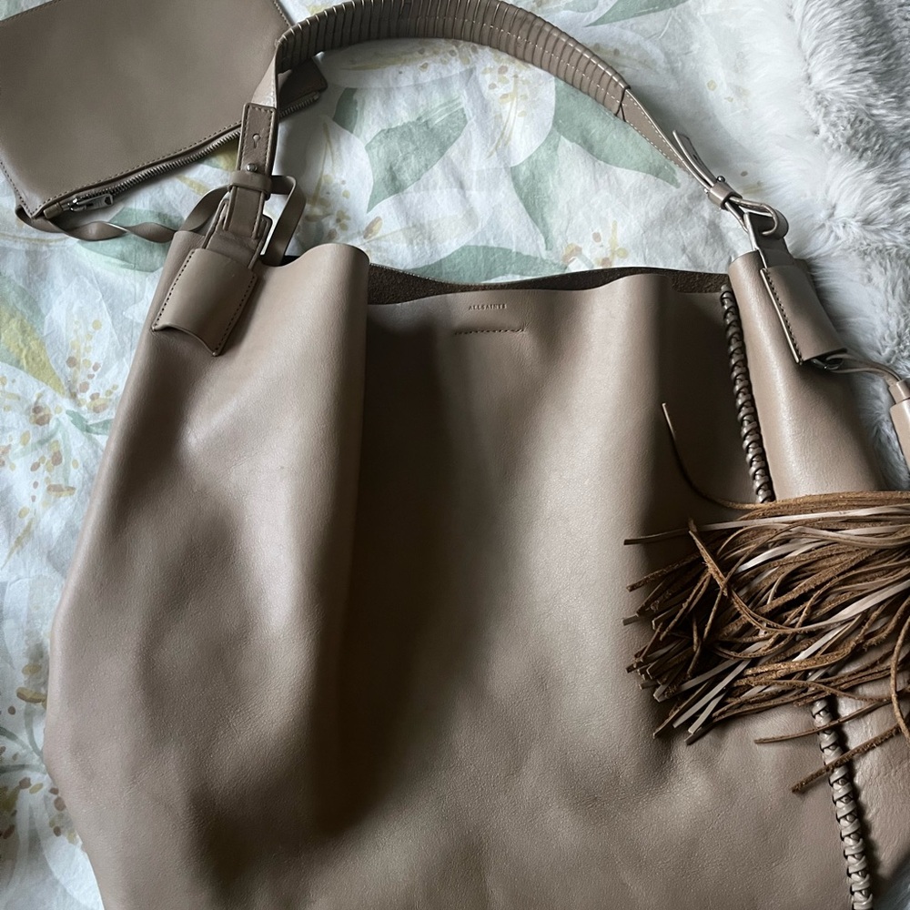 All saints brown leather handbag like new with attached catch all wallet